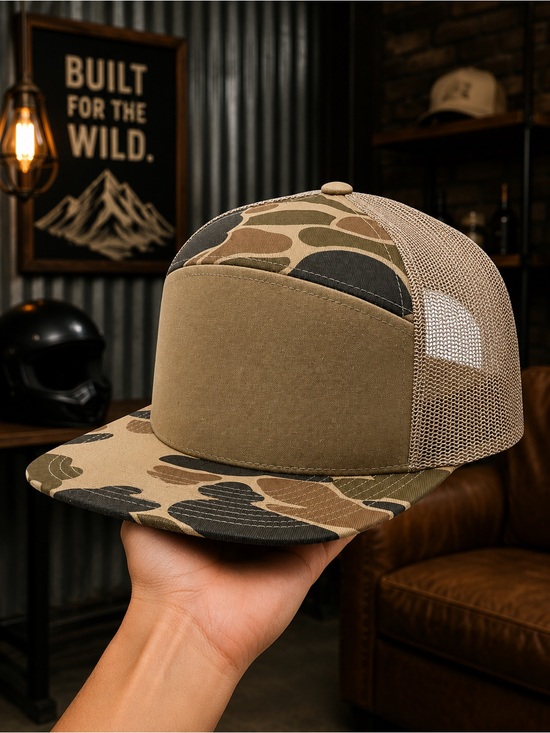 Other - Khaki Camo Trucker Snapback Hat Flat Bill Mesh Back Blank High Profile Cap